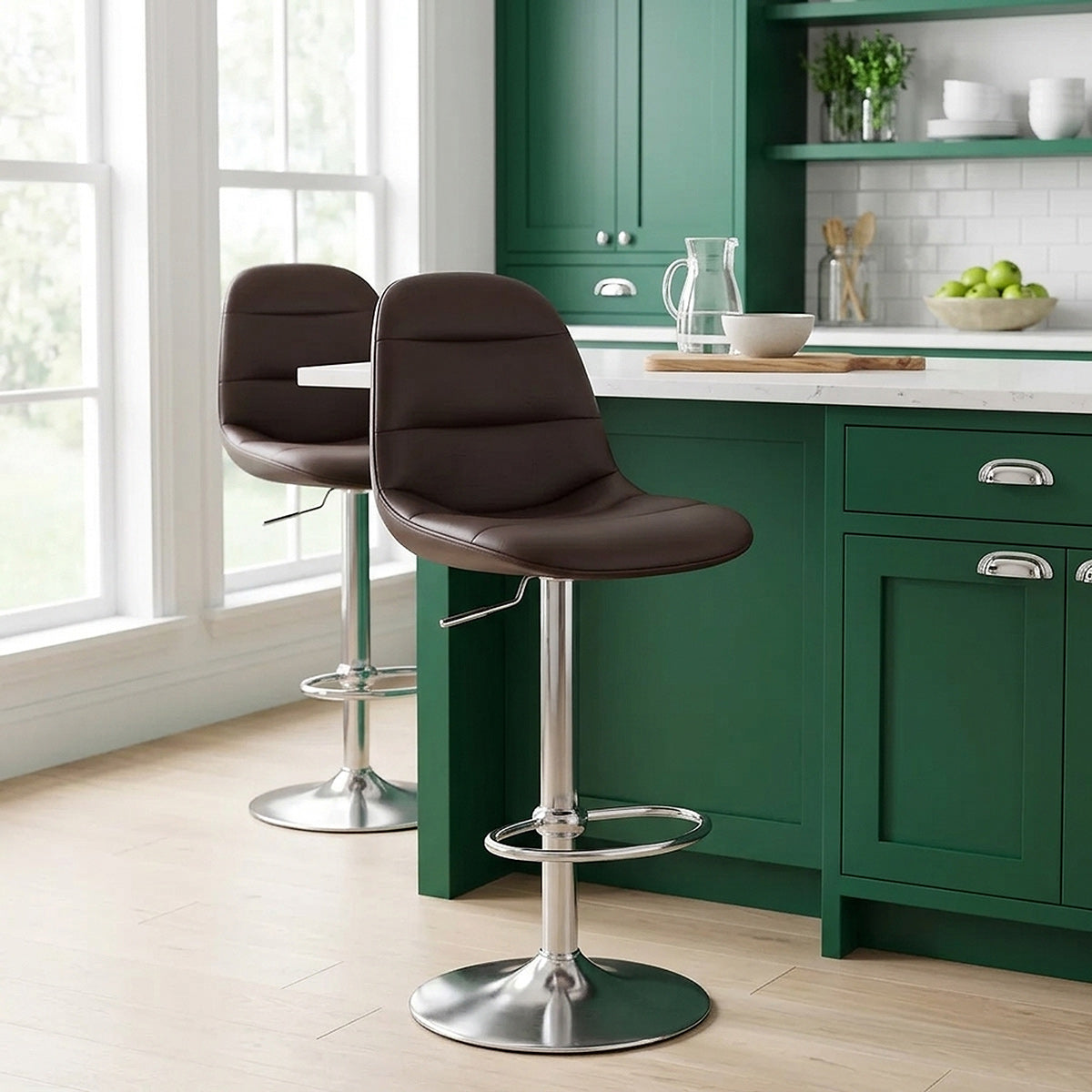 Chaise de Bar Faux Cuir Chrome Brossé - Ferrero Marron 