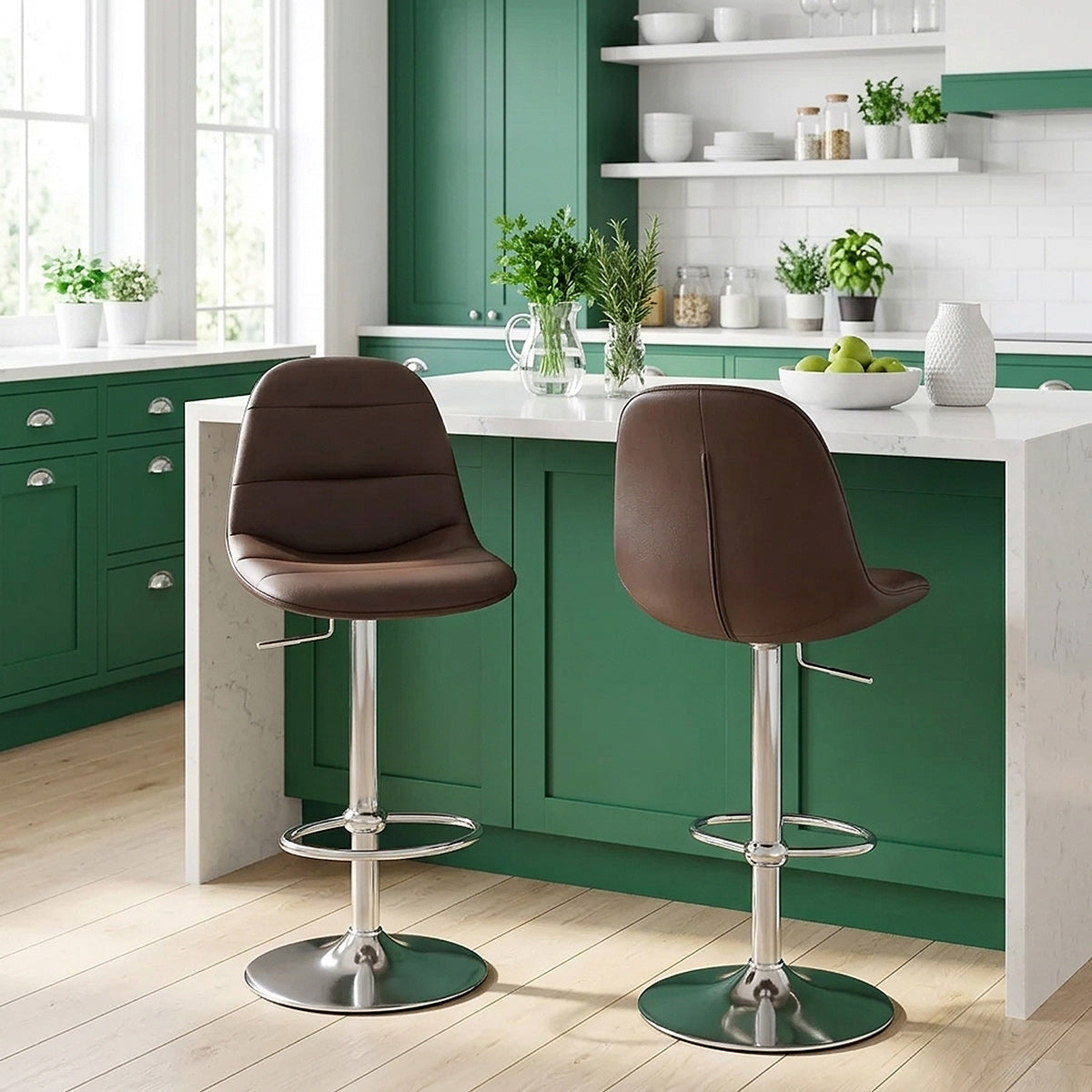 Chaise de Bar Faux Cuir Chrome Brossé - Ferrero Marron 