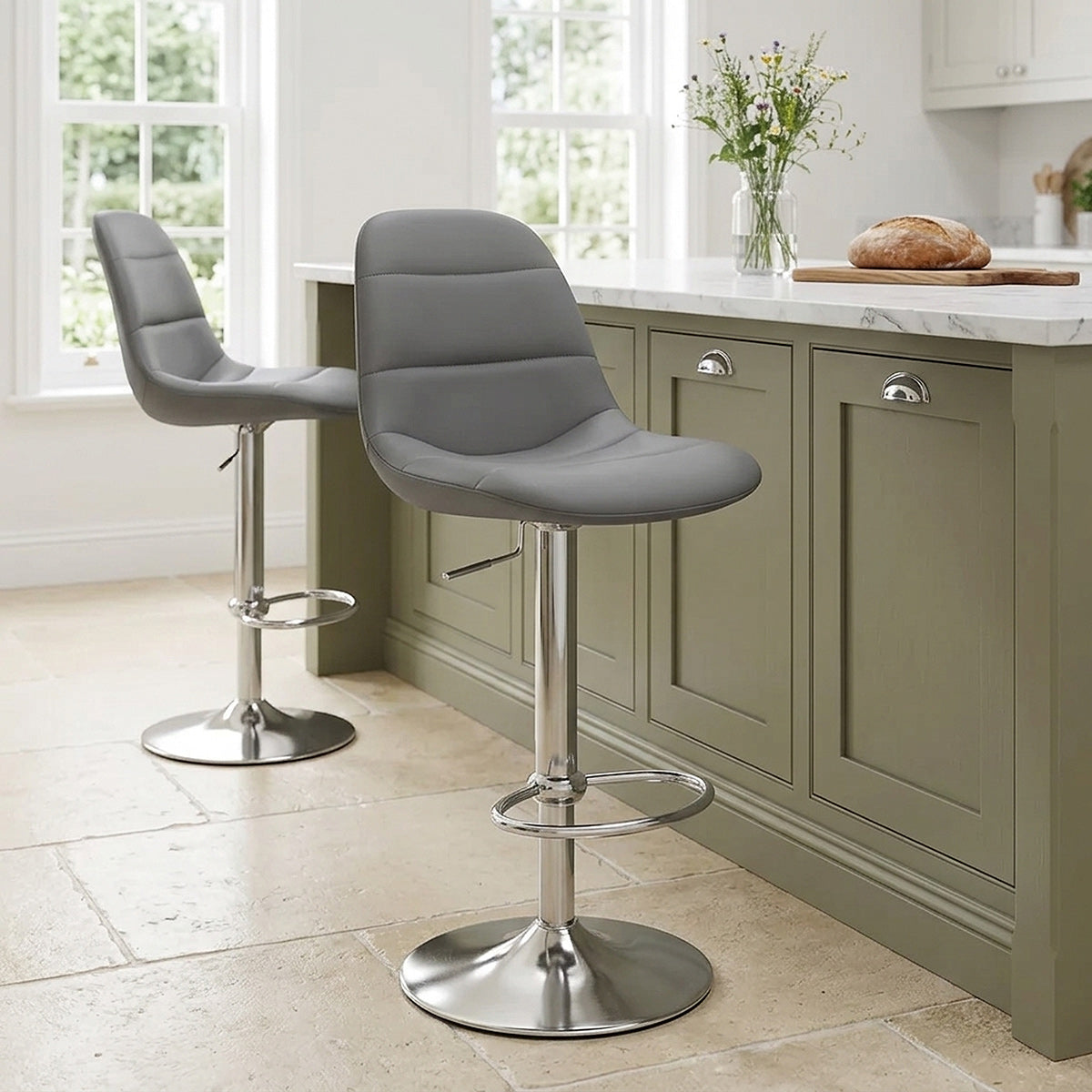 Chaise de Bar Faux Cuir Chrome Brossé - Ferrero Gris 