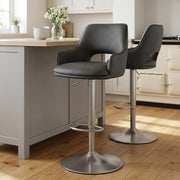 Tabouret de Bar Faux Cuir Chrome Brossé - Fiji Gris Foncé 