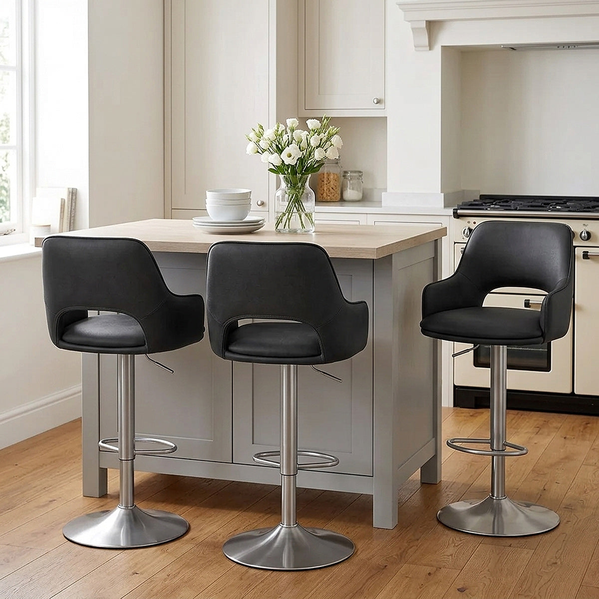 Tabouret de Bar Faux Cuir Chrome Brossé - Fiji Gris Foncé 
