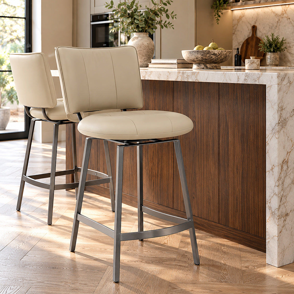 Tabouret de Bar Cuir Eco Graphite Brossé - Finello Taupe