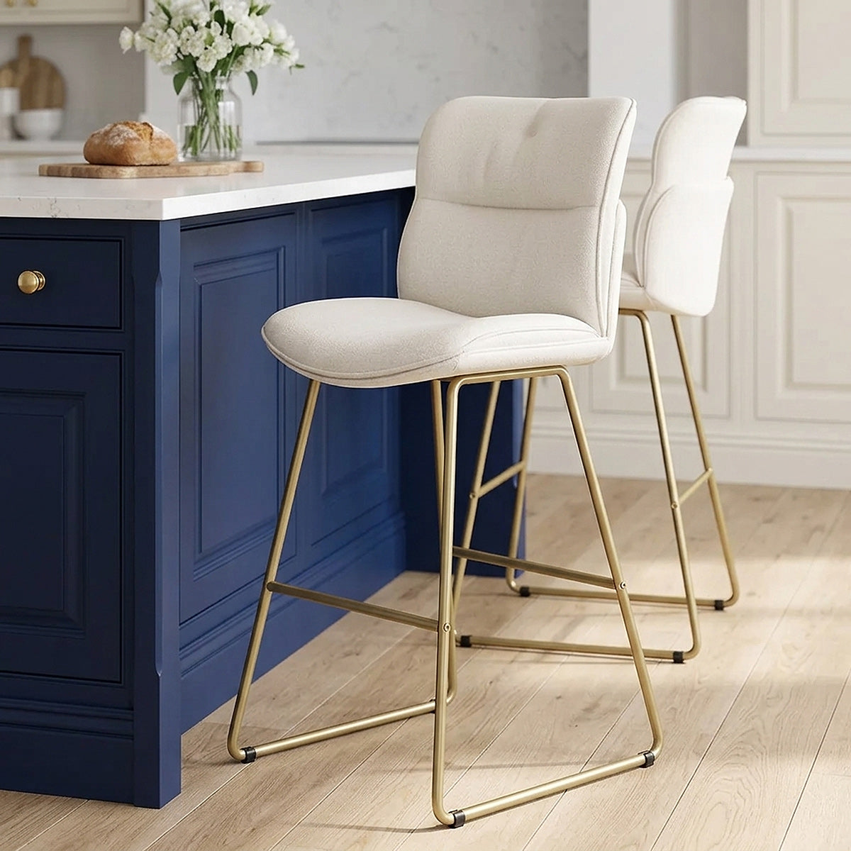 Tabouret de Bar Tissu - Finley Blanc 