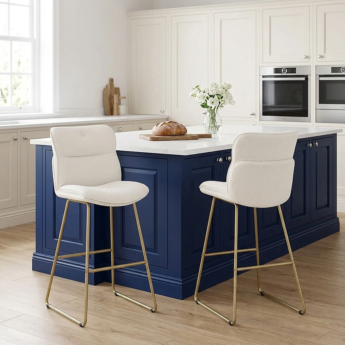Tabouret de Bar Tissu - Finley Blanc 
