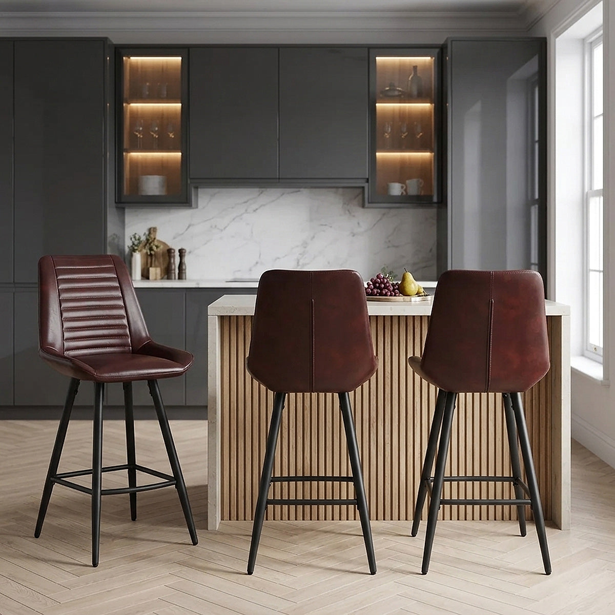 Tabouret Faux Cuir - Forse Marron 