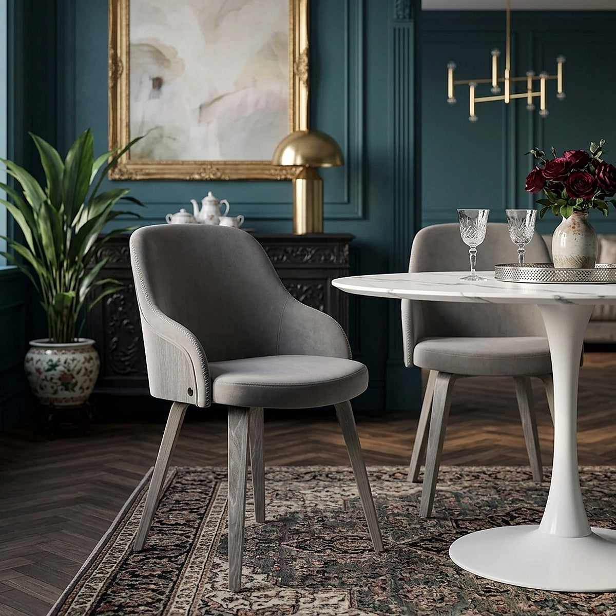 Chaise Bois - Fusion Velours Gris 