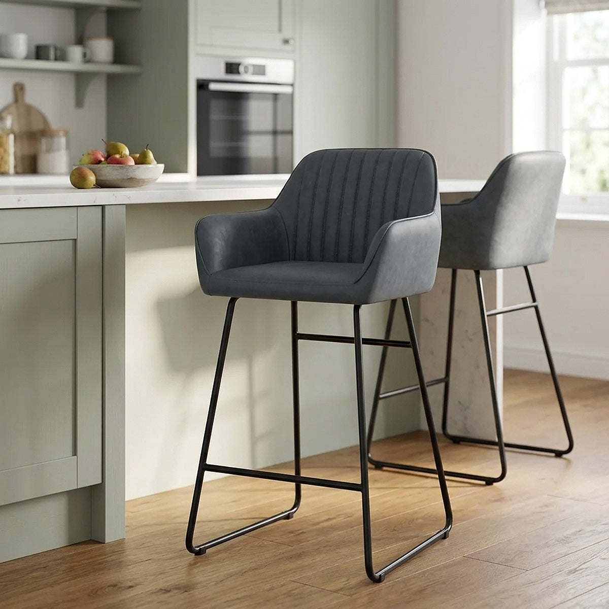 Tabouret de bar Faux Cuir - Gabrielle Bleu 