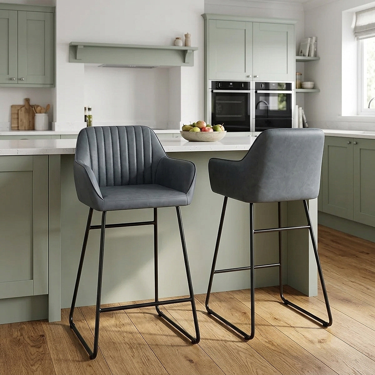 Tabouret de bar Faux Cuir - Gabrielle Bleu 