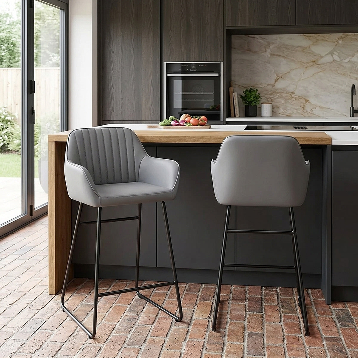 Tabouret de bar Faux Cuir - Gabrielle Gris 