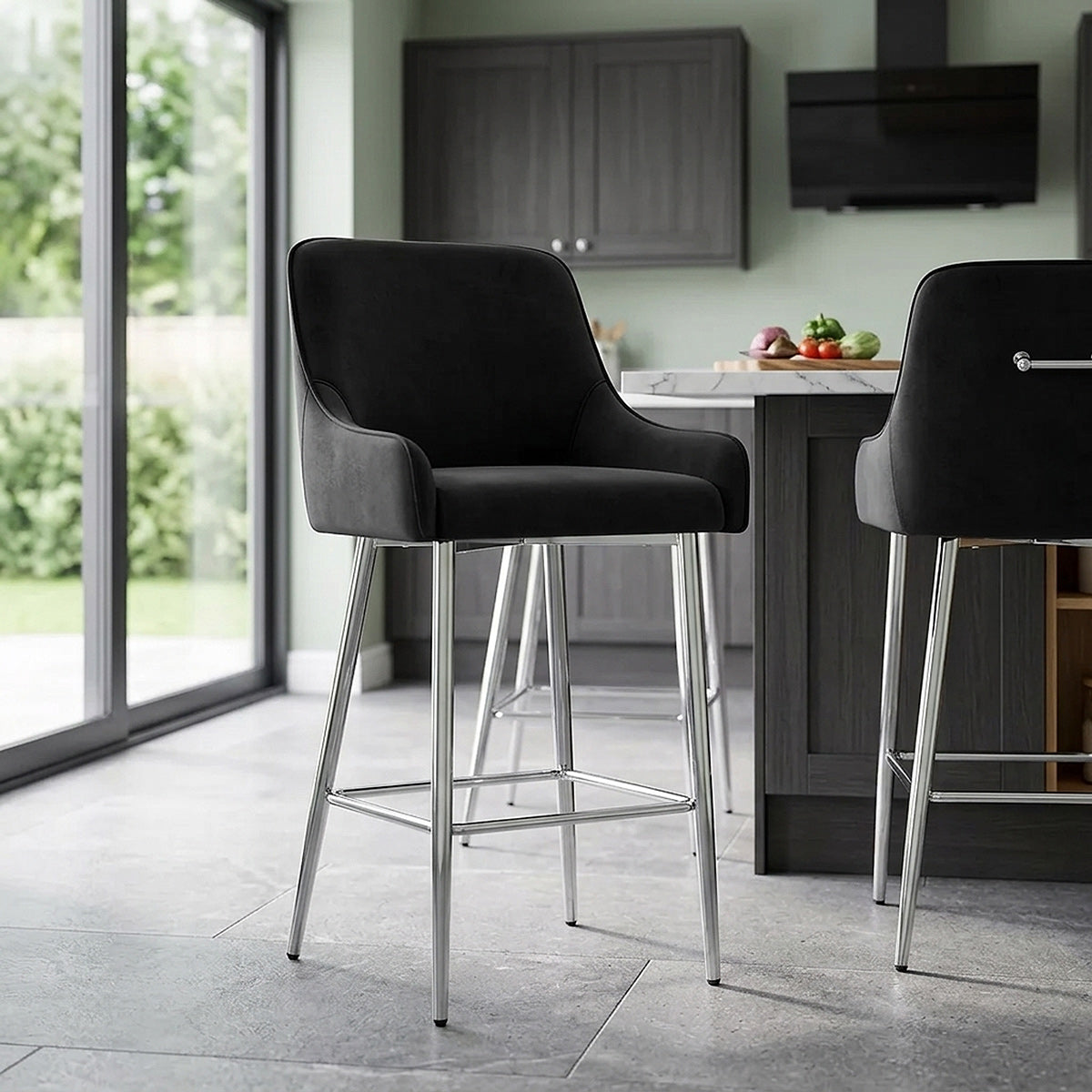 Tabouret de Bar Velours - Genoa Noir 