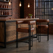 Tabouret de Bar Métal Faux Cuir - Gigi Marron Antique