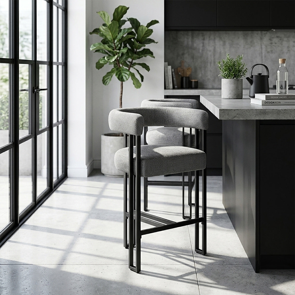 Tabouret de Bar Métal Tissu - Gigi Gris