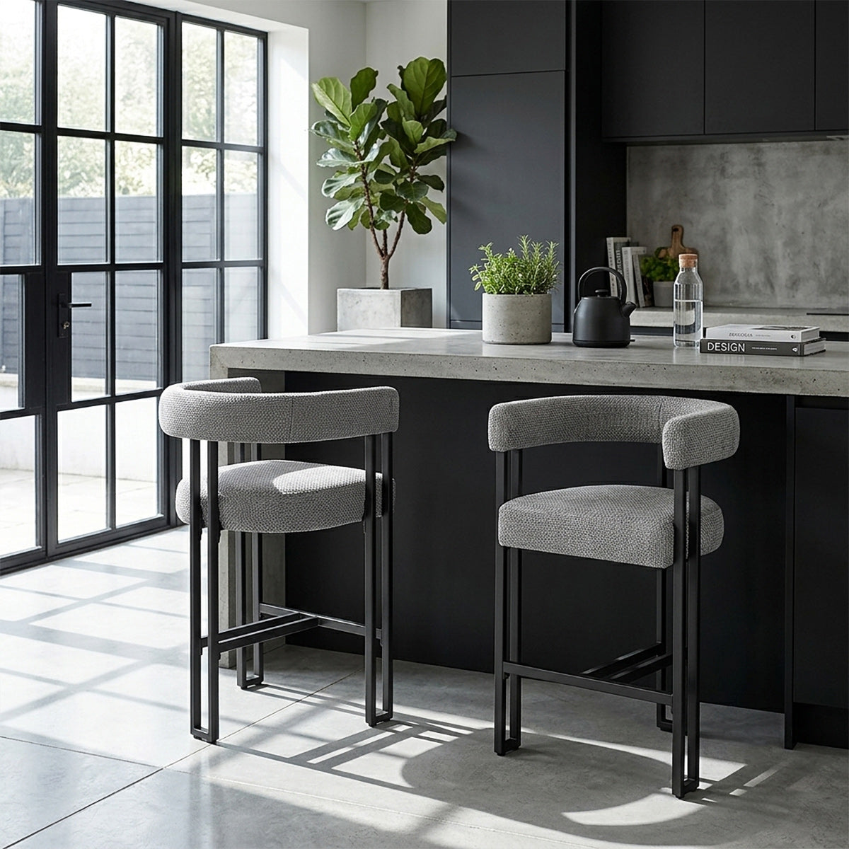 Tabouret de Bar Métal Tissu - Gigi Gris