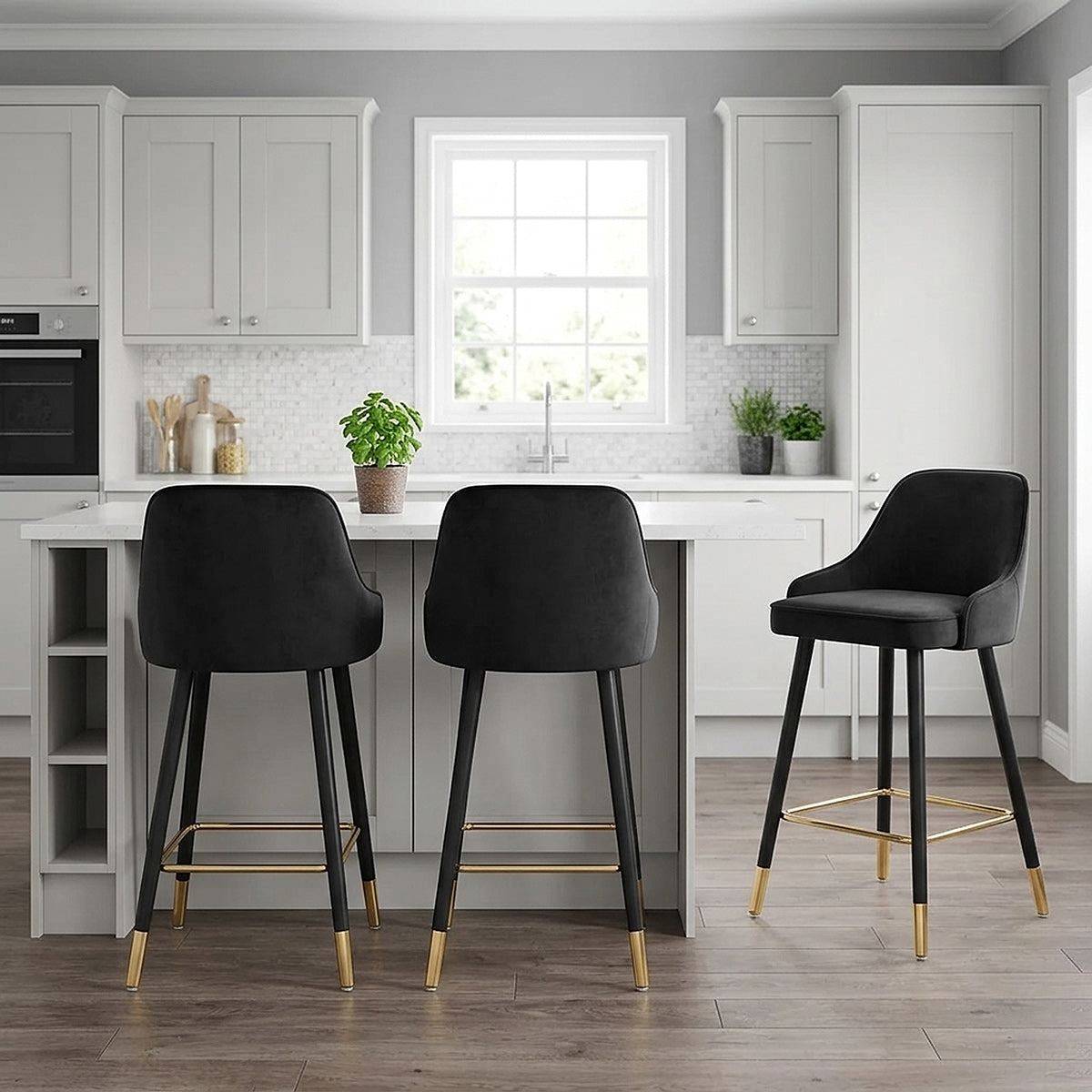 Chaise de Bar Bois Velours Doré - Glam Noir 