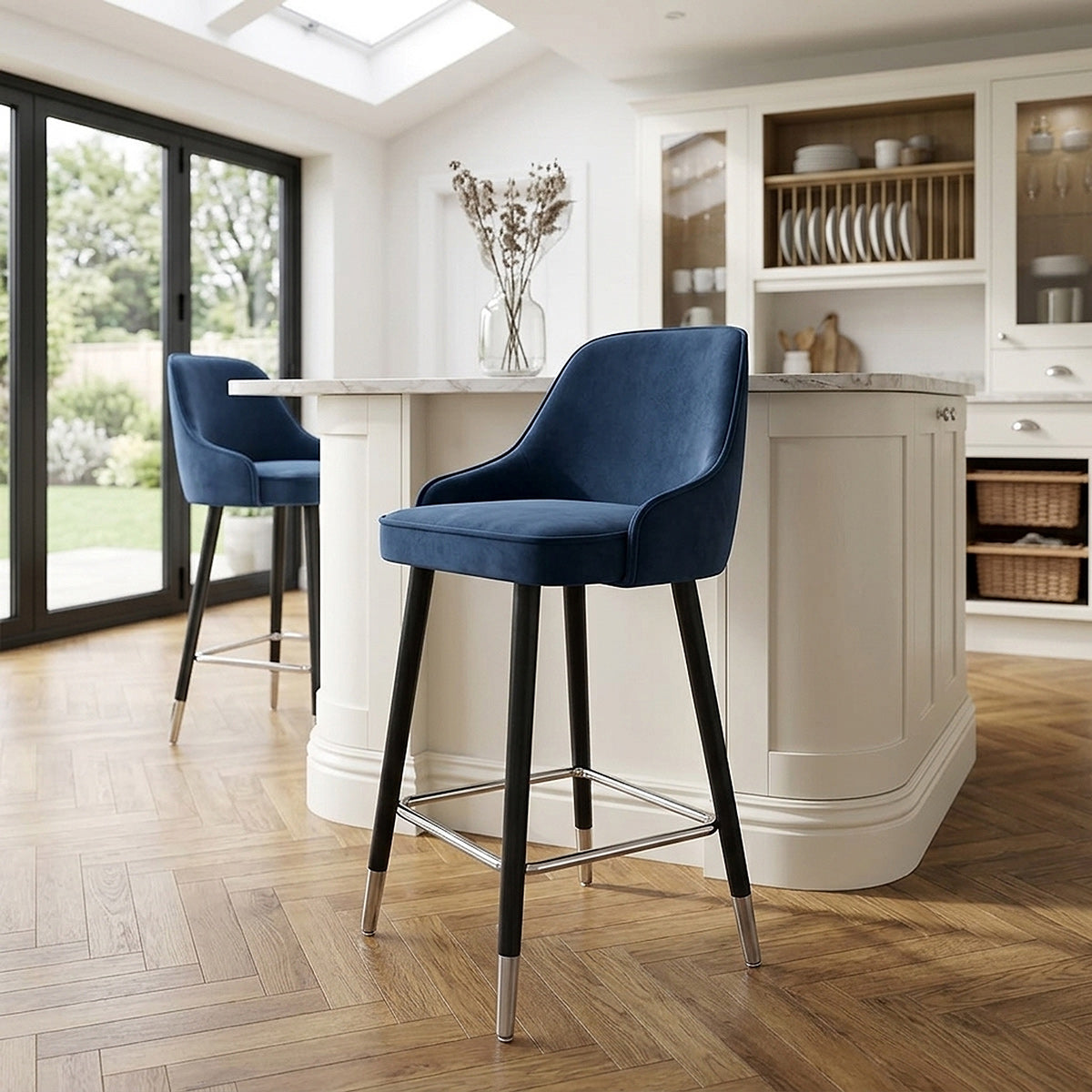 Chaise de Bar Bois Velours - Glam Bleu 