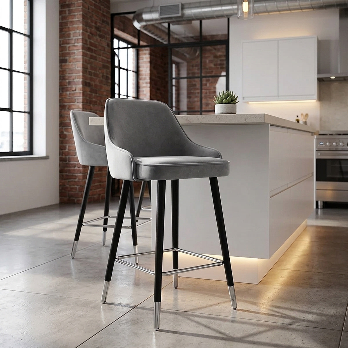 Chaise de Bar Bois Velours - Glam Gris 