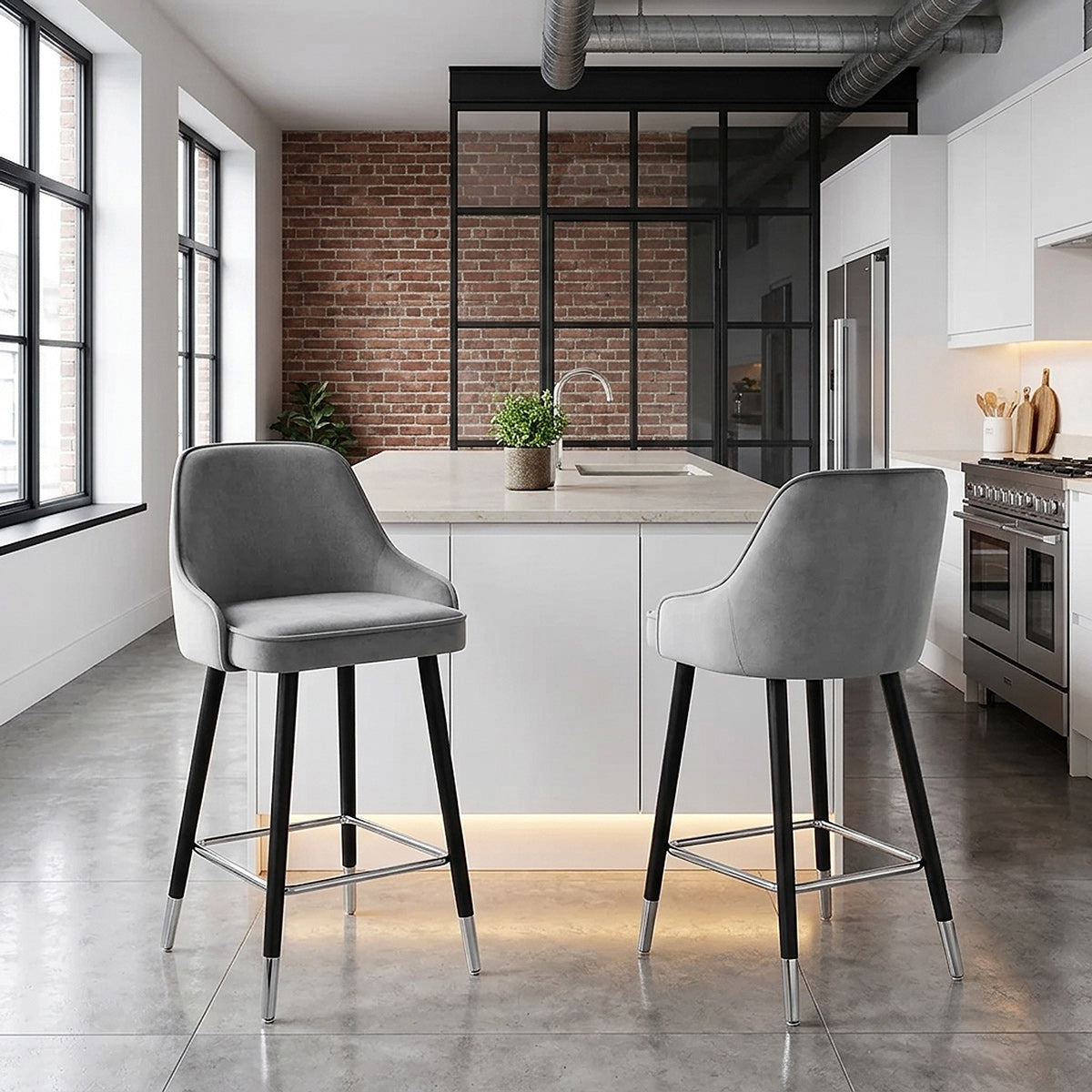 Chaise de Bar Bois Velours - Glam Gris 
