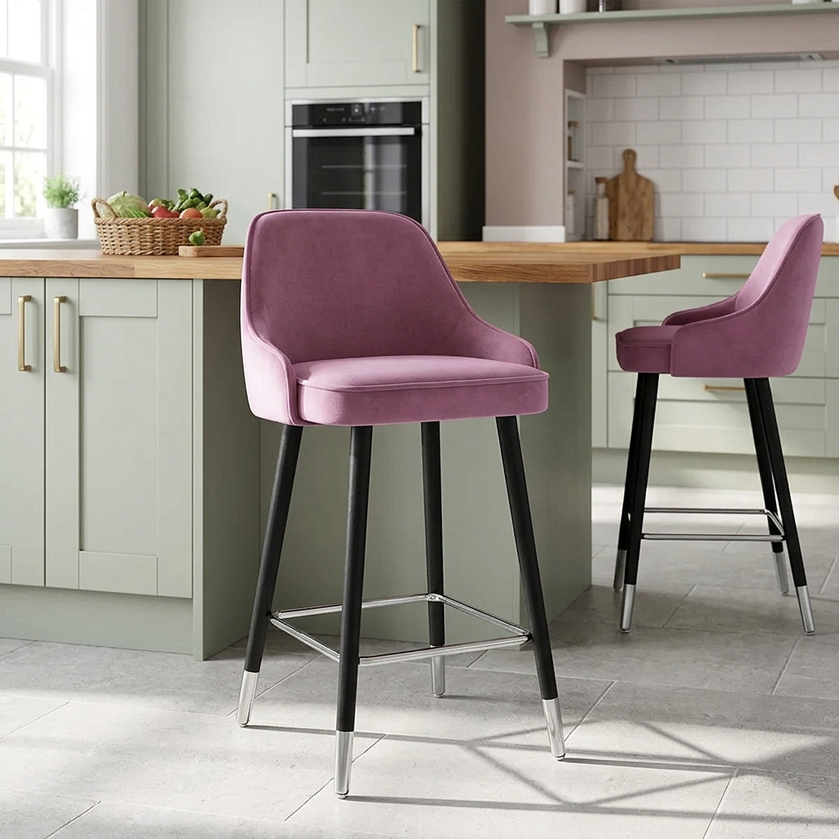 Chaise de Bar Bois Velours - Glam Violet 