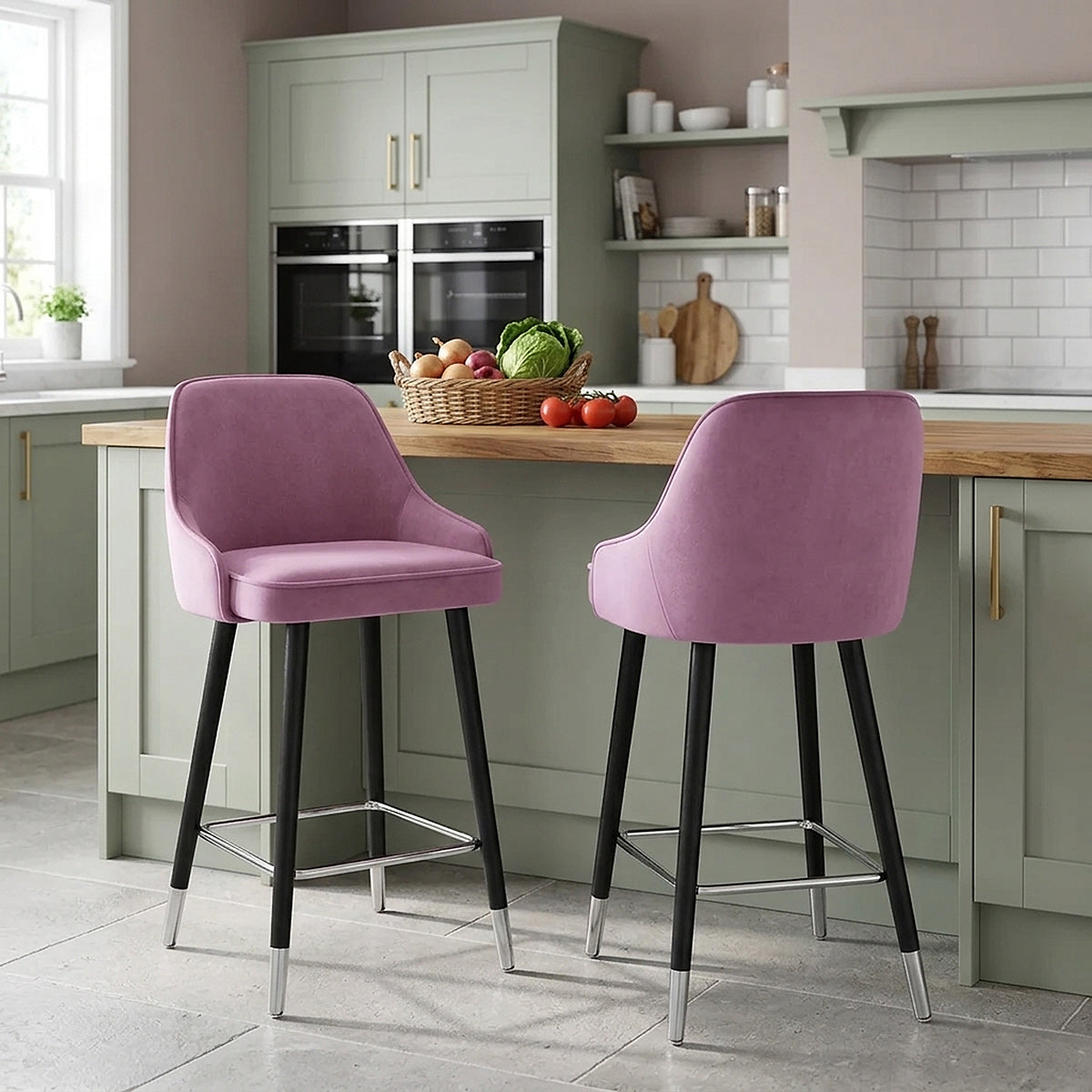 Chaise de Bar Bois Velours - Glam Violet 
