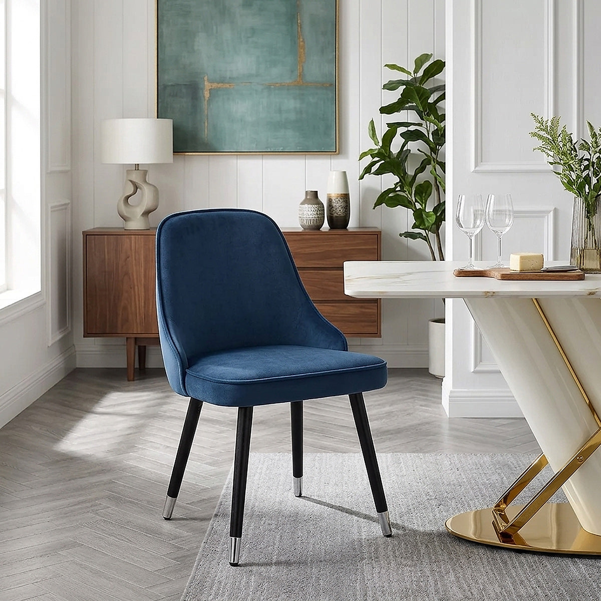 Chaise Bois Velours - Glam Bleu 