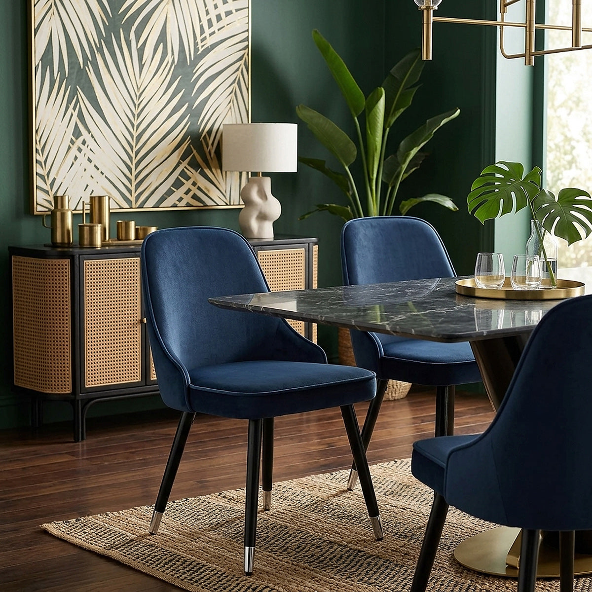 Chaise Bois Velours - Glam Bleu 