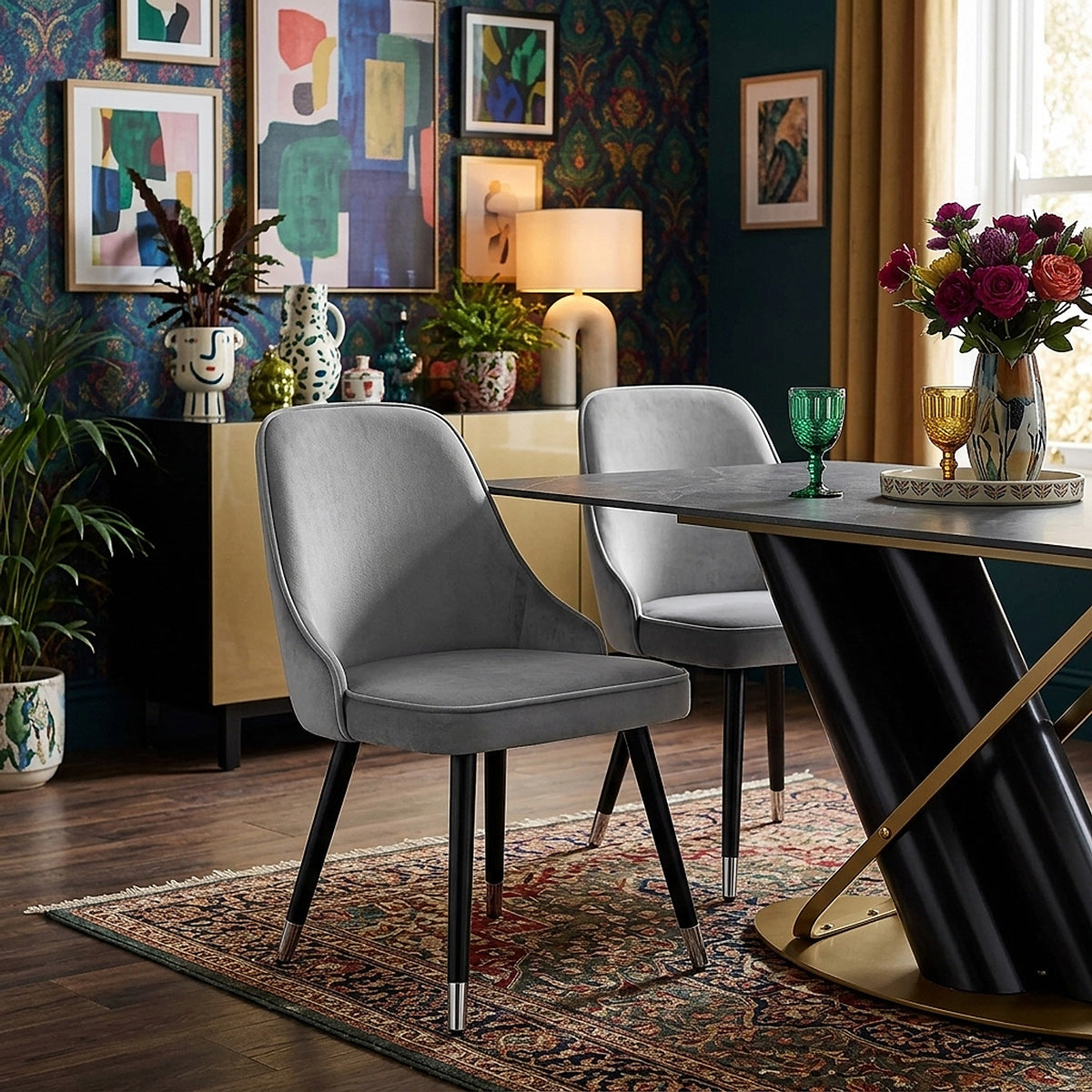 Chaise Bois Velours - Glam Gris 