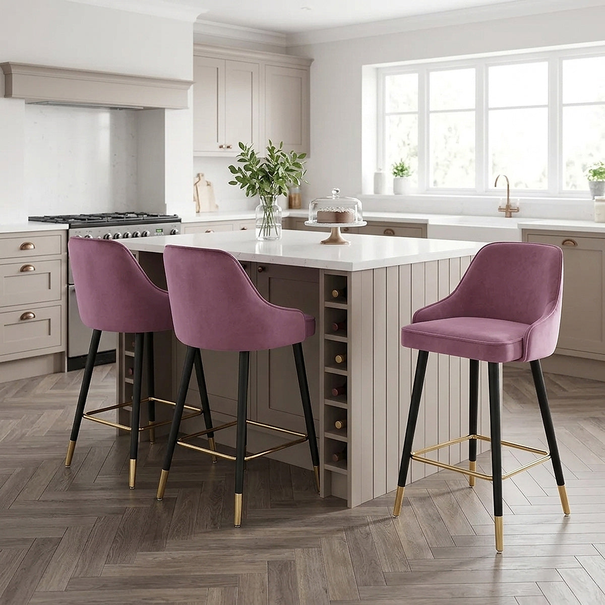 Chaise de Bar Bois Velours Doré - Glam Violet