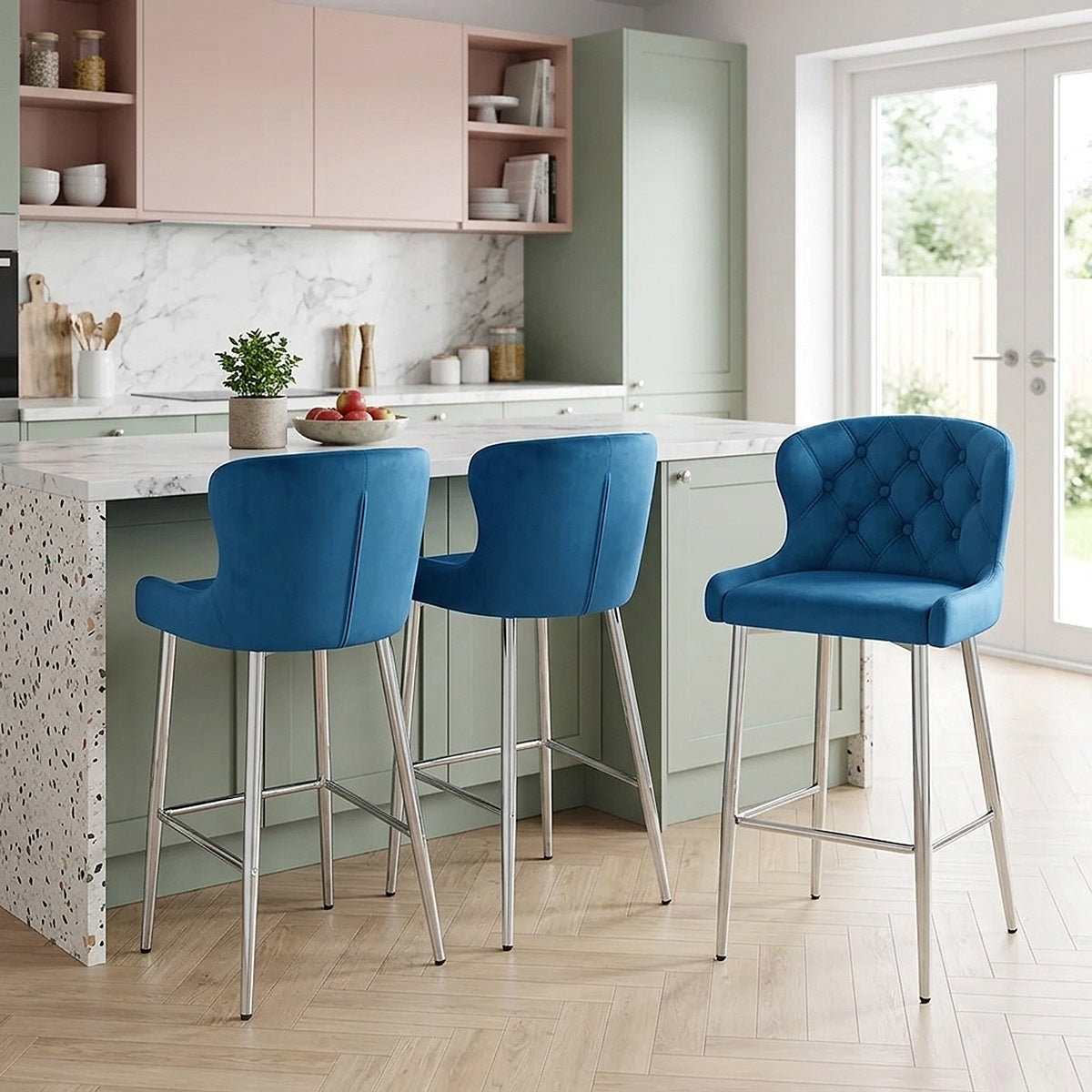 Tabouret Velours - Grace Bleu
