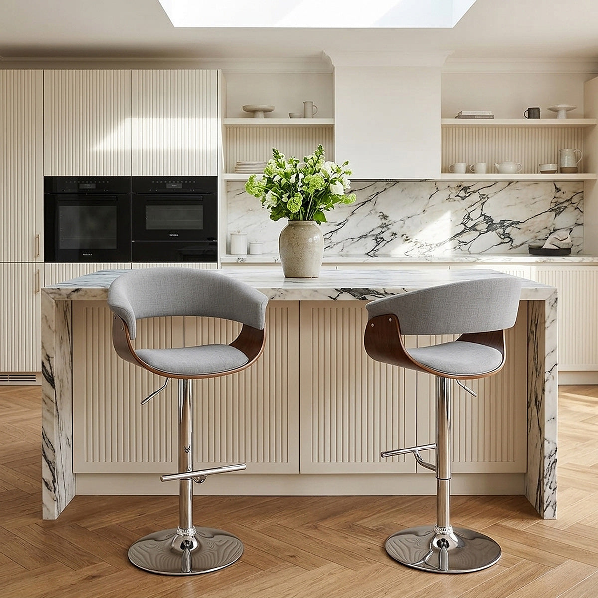 Chaise de Bar Bois Tissu - Grafton Gris 