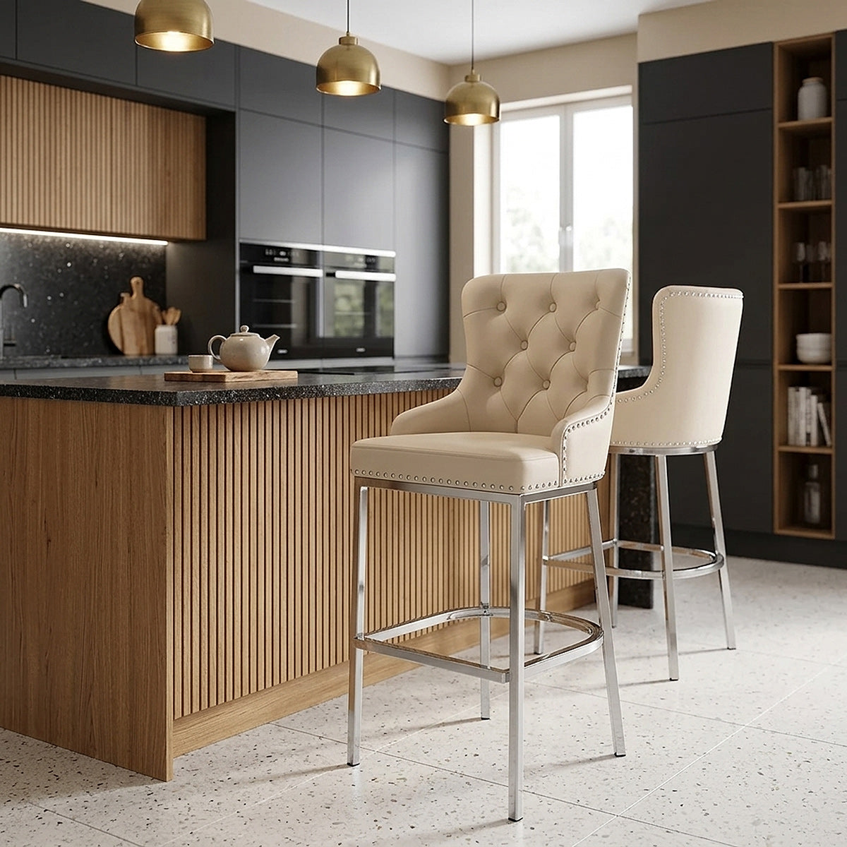 Chaise de Bar Métal Faux Cuir - Grange Crème 