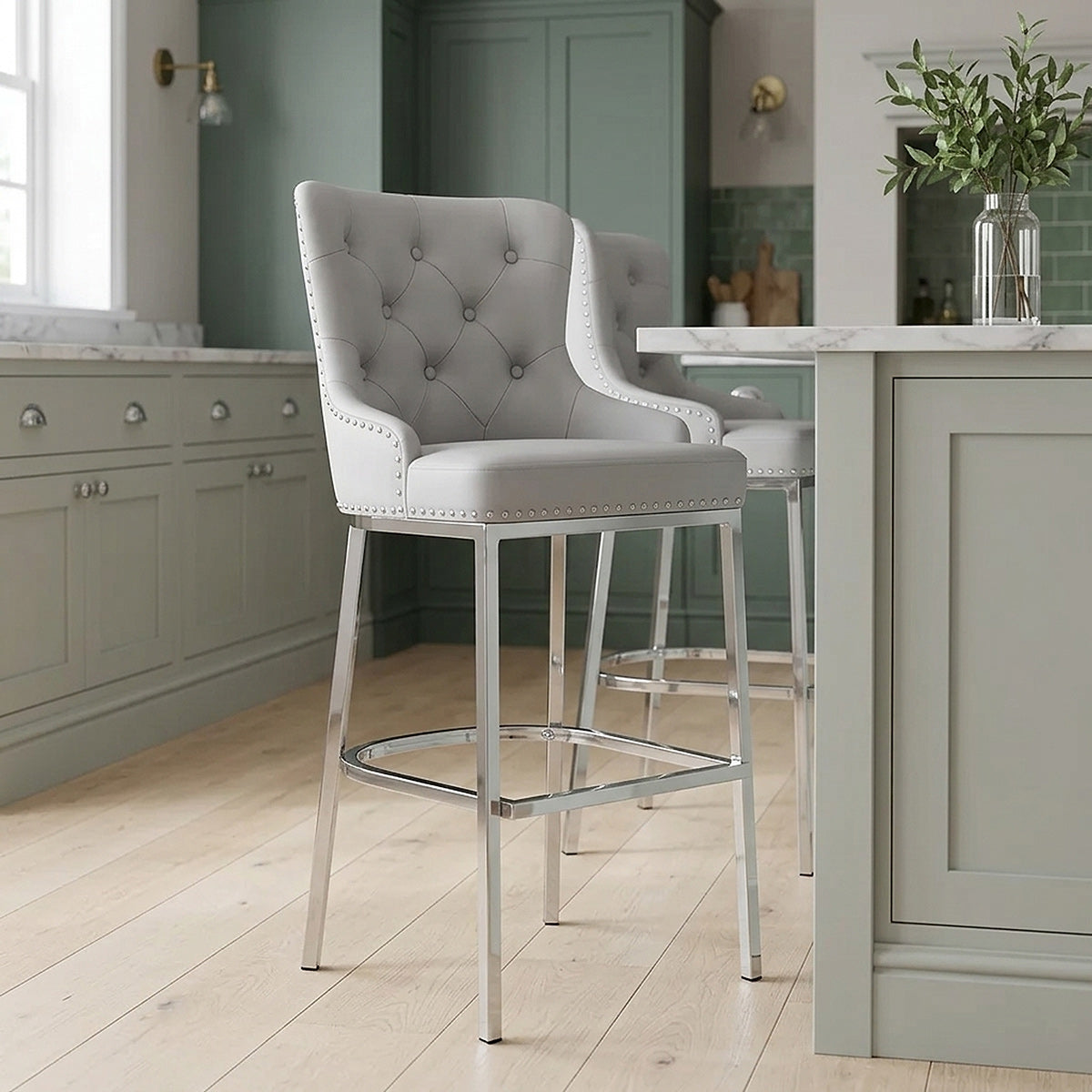 Chaise de Bar Métal Faux Cuir - Grange Gris 
