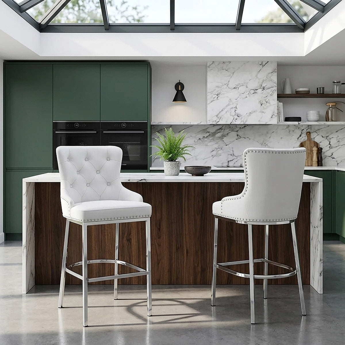 Chaise de Bar Métal Faux Cuir - Grange Blanc 