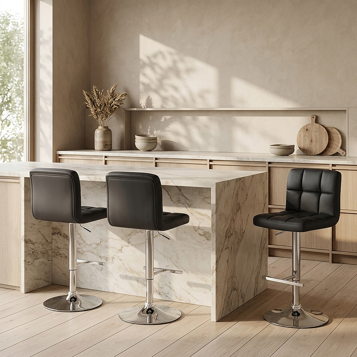 Chaise de Bar Faux Cuir Chrome - Grid Noir 