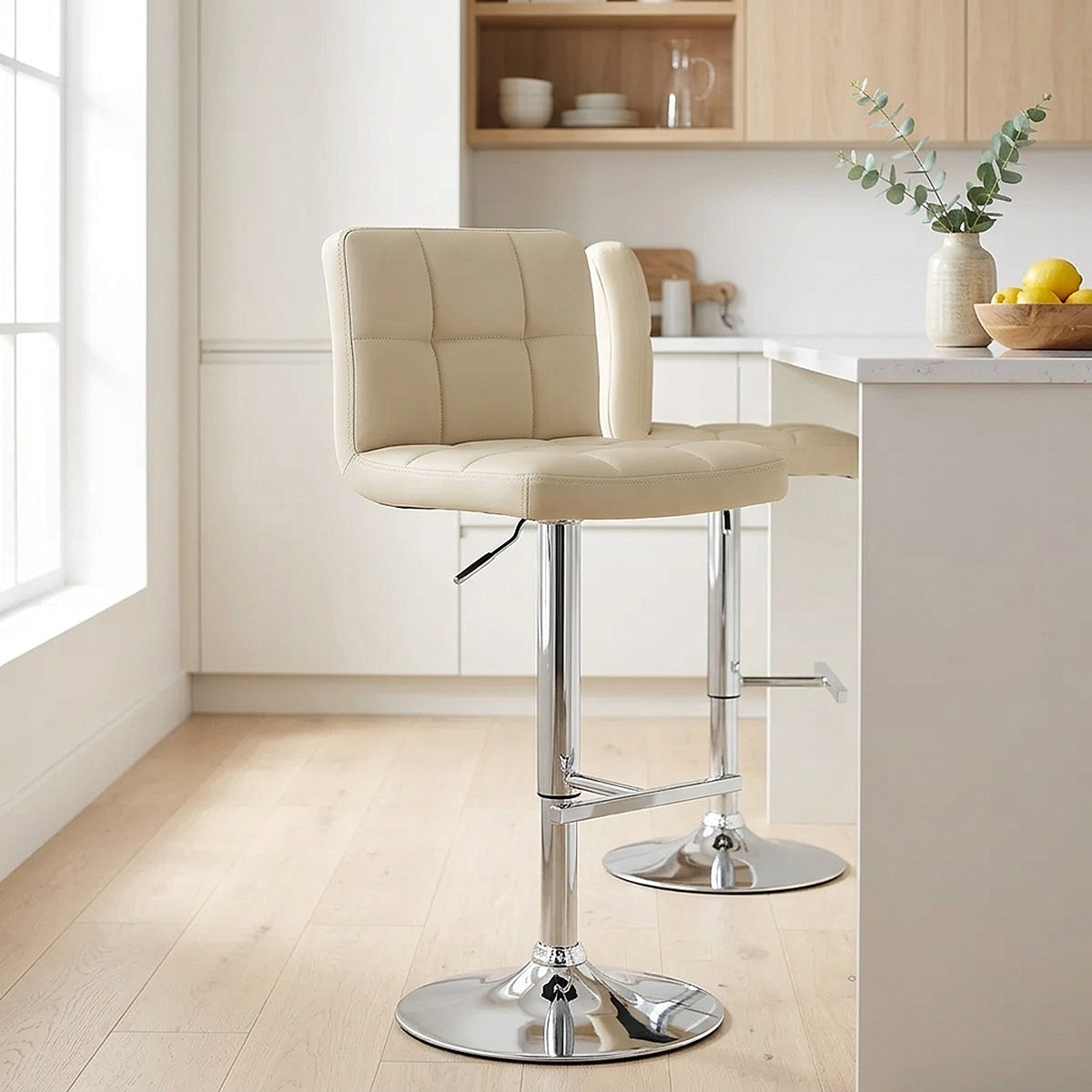 Chaise de Bar Faux Cuir Chrome - Grid Offre Spéciale Crème 