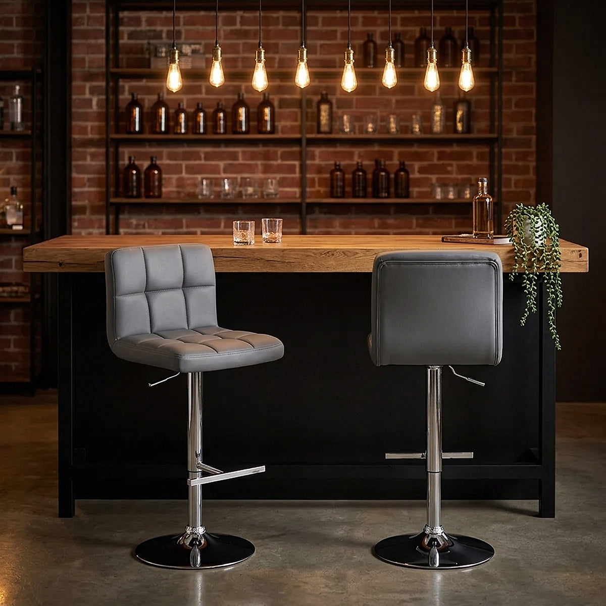 Chaise de Bar Faux Cuir Chrome - Grid Gris 