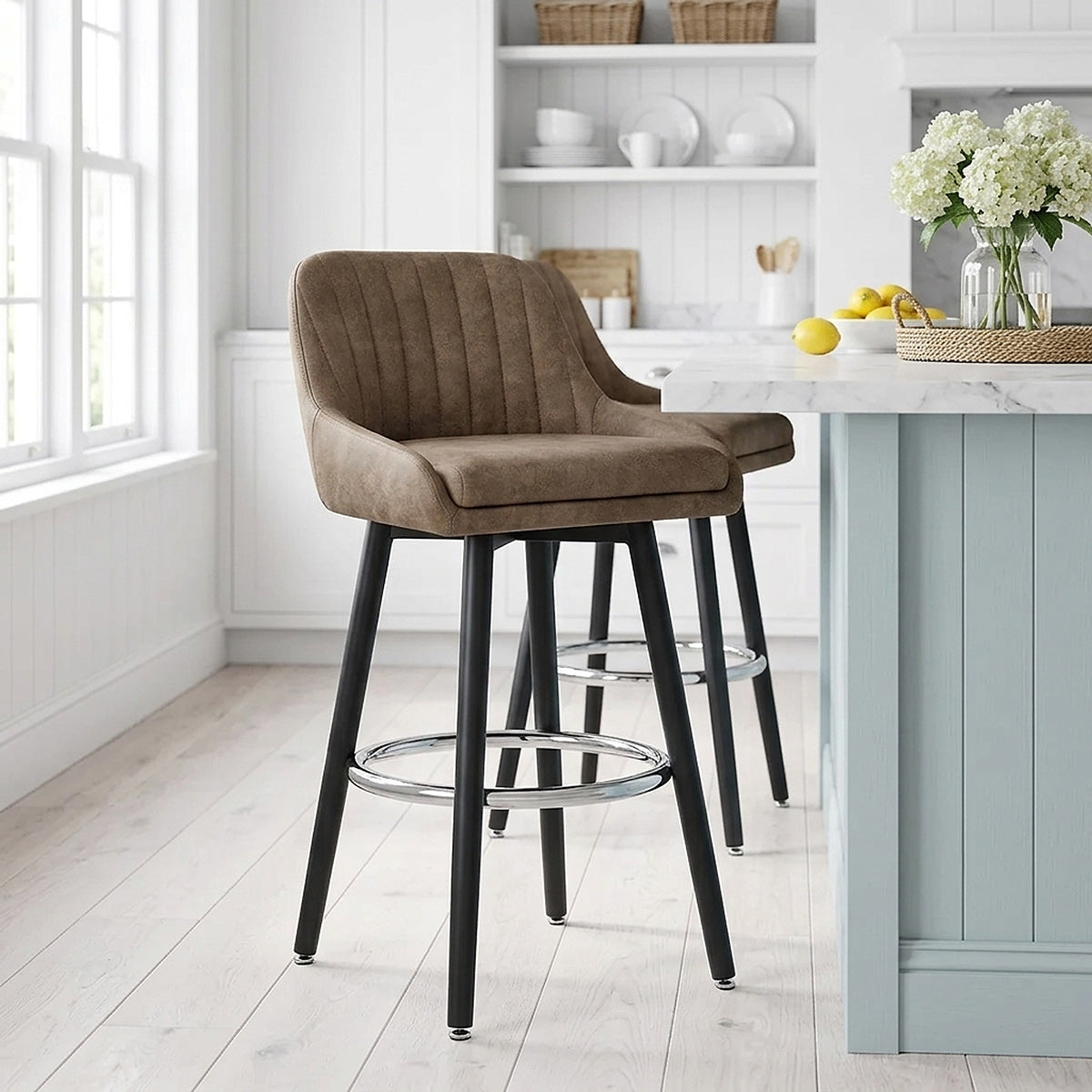 Tabouret de Bar Simili Daim Chrome - Hamilton Marron 