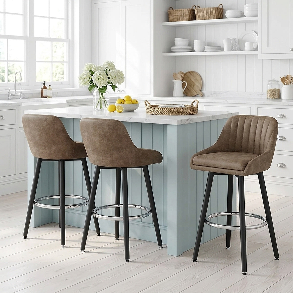 Tabouret de Bar Simili Daim Chrome - Hamilton Marron 