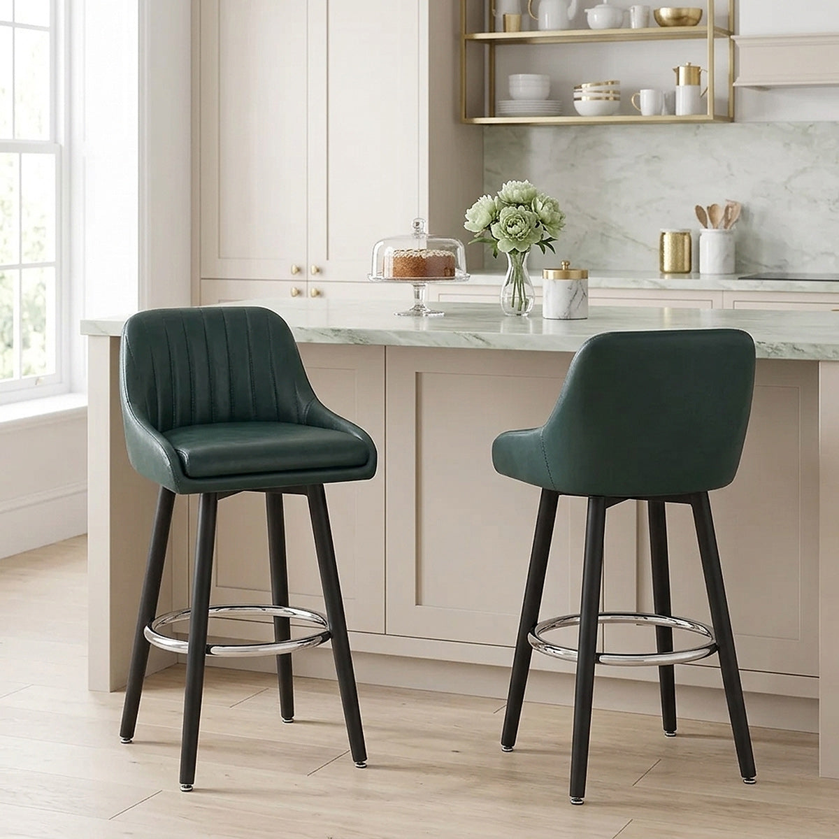 Chaise de Bar Bois Faux Cuir Antique - Hamilton Vert 