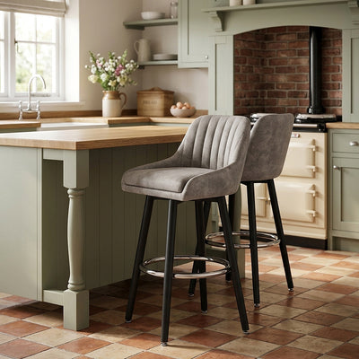 Tabouret de Bar Simili Daim Chrome - Hamilton Gris 