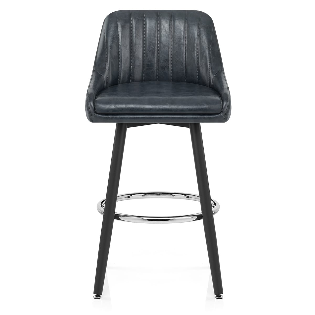 Chaise de Bar Bois Faux Cuir Antique - Hamilton Bleu Foncé