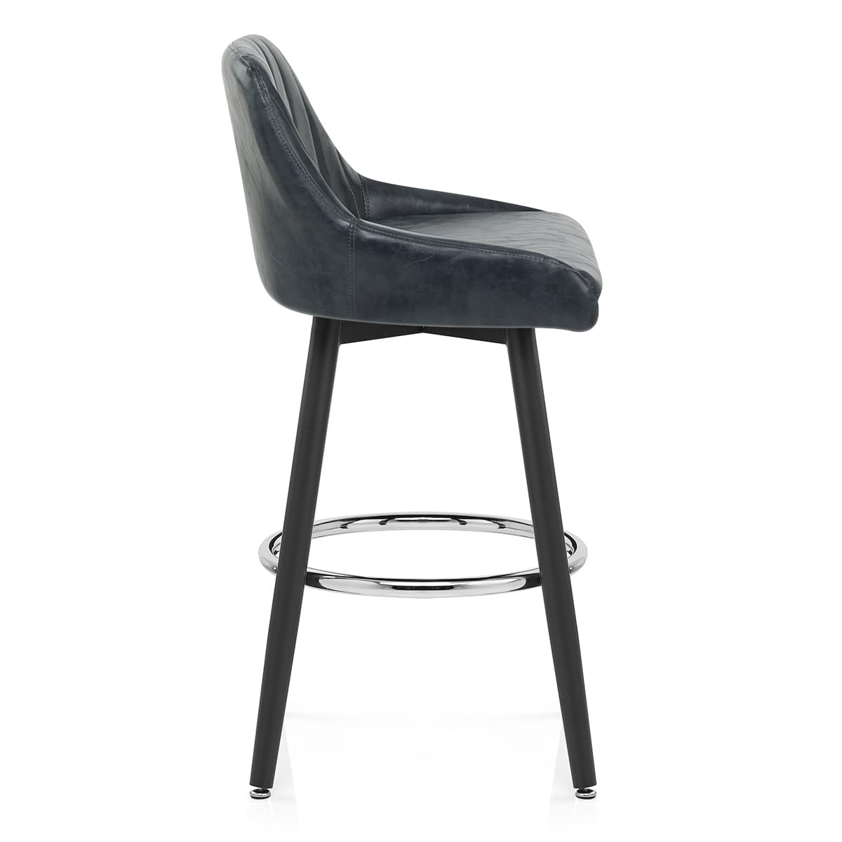 Chaise de Bar Bois Faux Cuir Antique - Hamilton Bleu Foncé