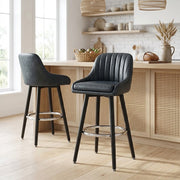 Chaise de Bar Bois Faux Cuir Antique - Hamilton Bleu Foncé