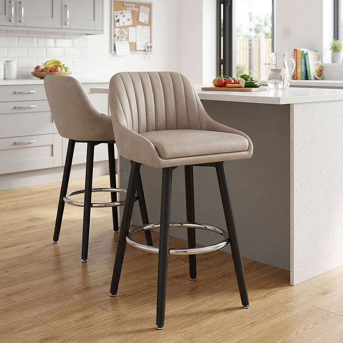 Chaise de Bar Bois Faux Cuir Antique - Hamilton Taupe 