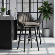 Tabouret de Bar Simili Daim Chrome - Hamilton Gris Foncé 