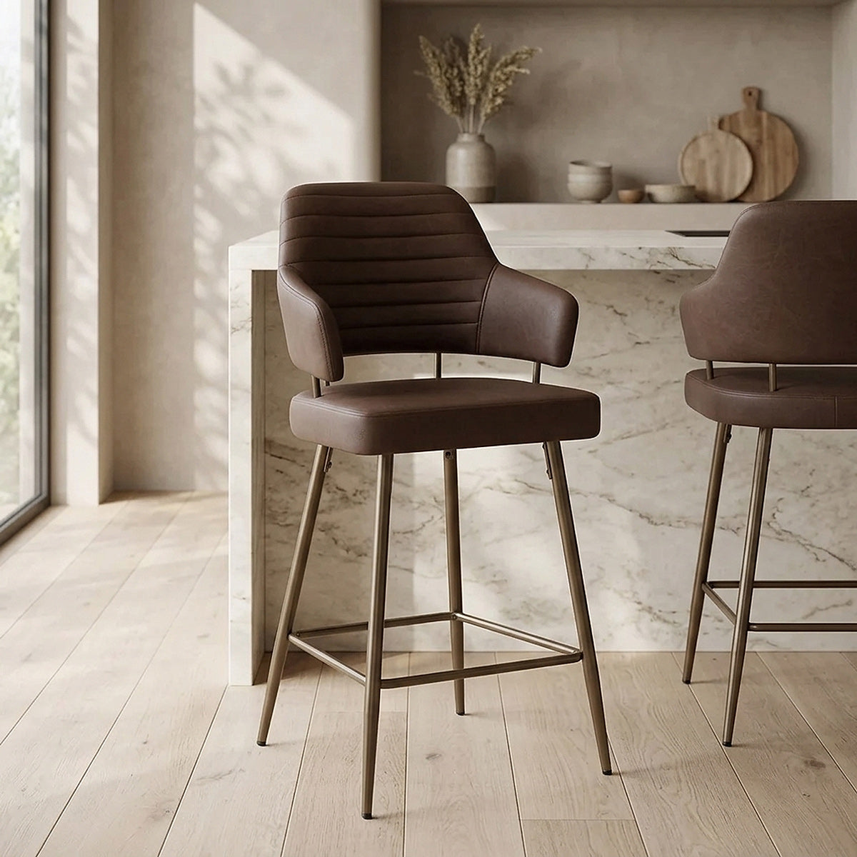 Tabouret Faux Cuir Bronze - Hampton Marron