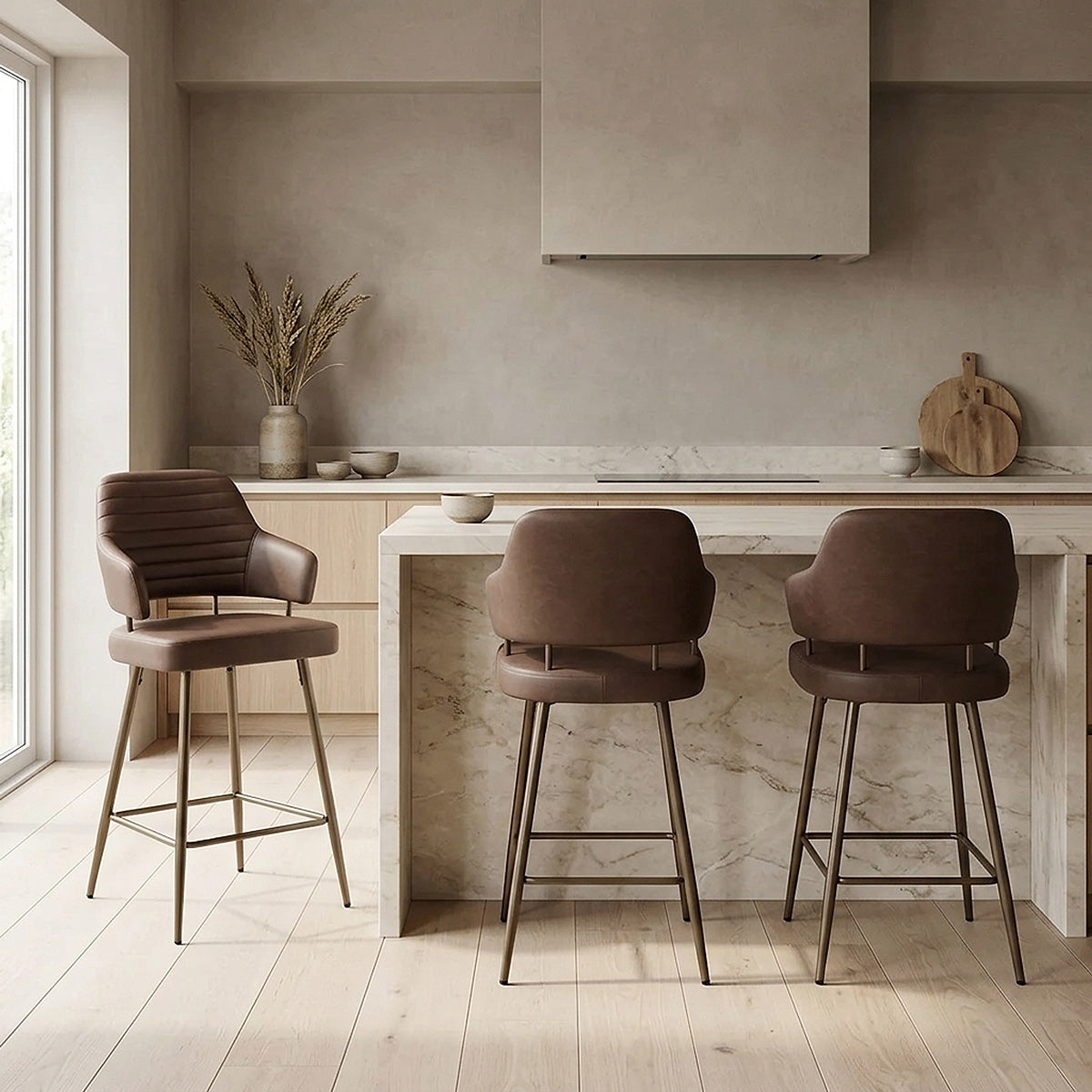 Tabouret Faux Cuir Bronze - Hampton Marron