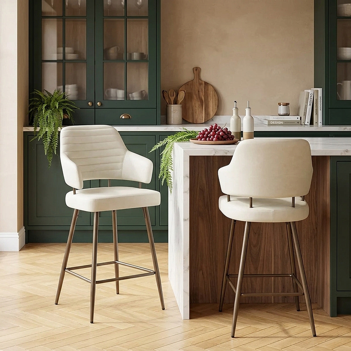 Tabouret Faux Cuir Bronze - Hampton Crème