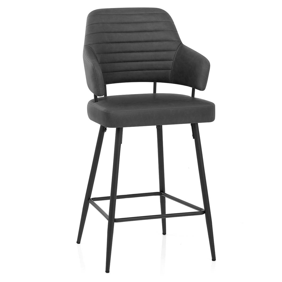 Tabouret Faux Cuir Noir - Hampton Gris Foncé