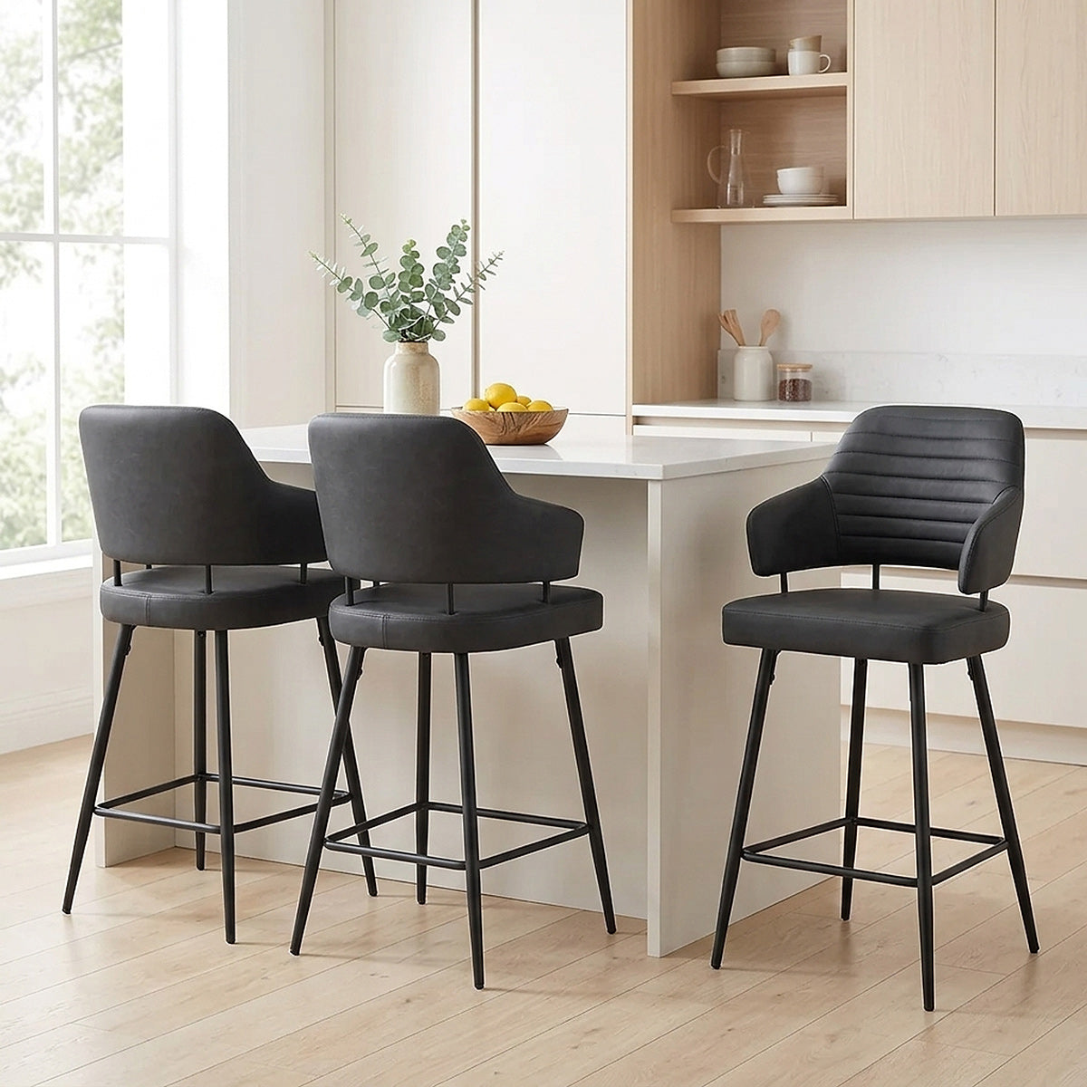 Tabouret Faux Cuir Noir - Hampton Gris Foncé