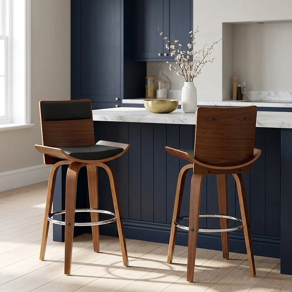 Tabouret Bois Simili Cuir - Harper Noir 